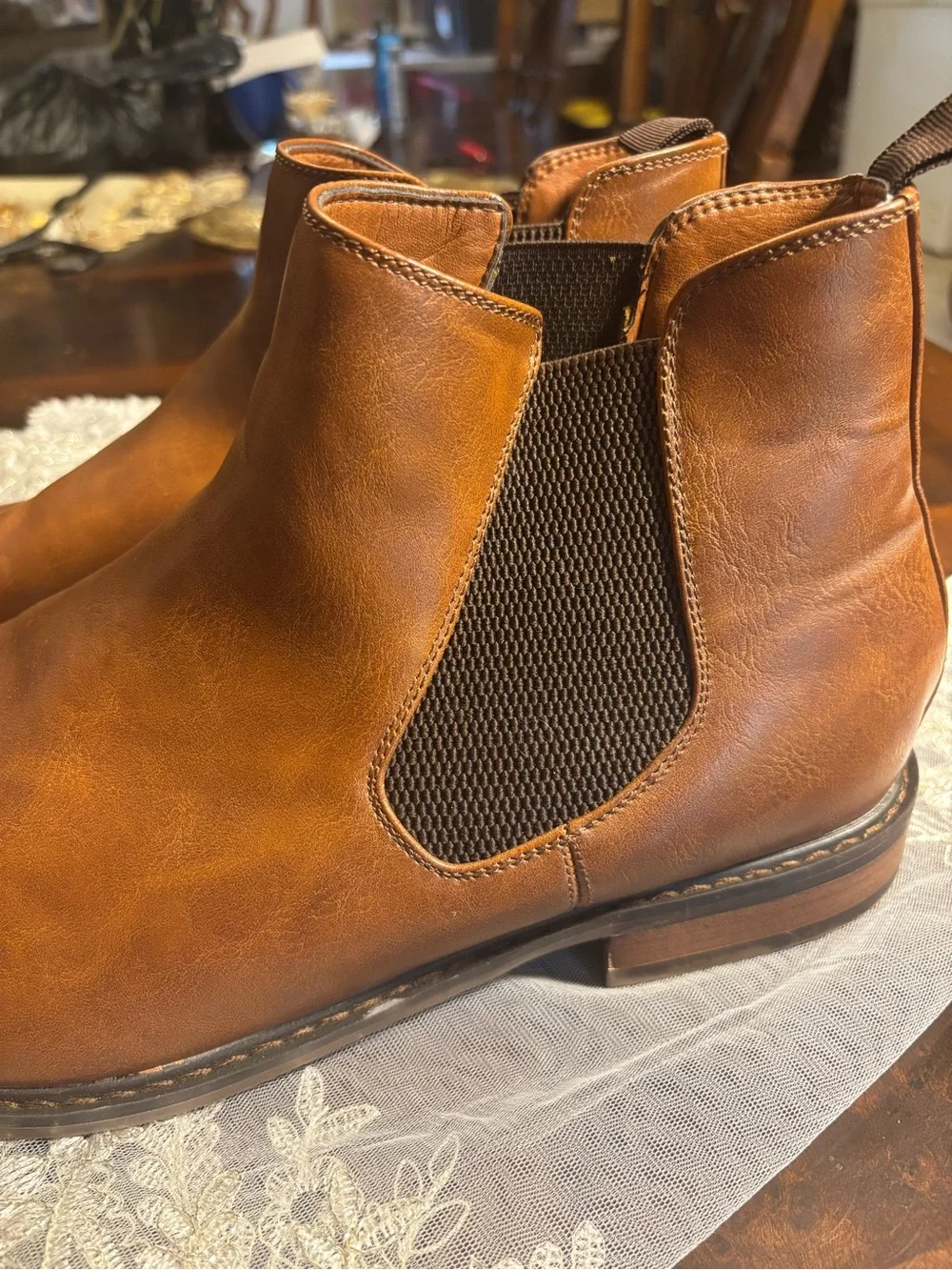 Men's Slip-On Boat Shoes Chelsea Style in Cognac Brown